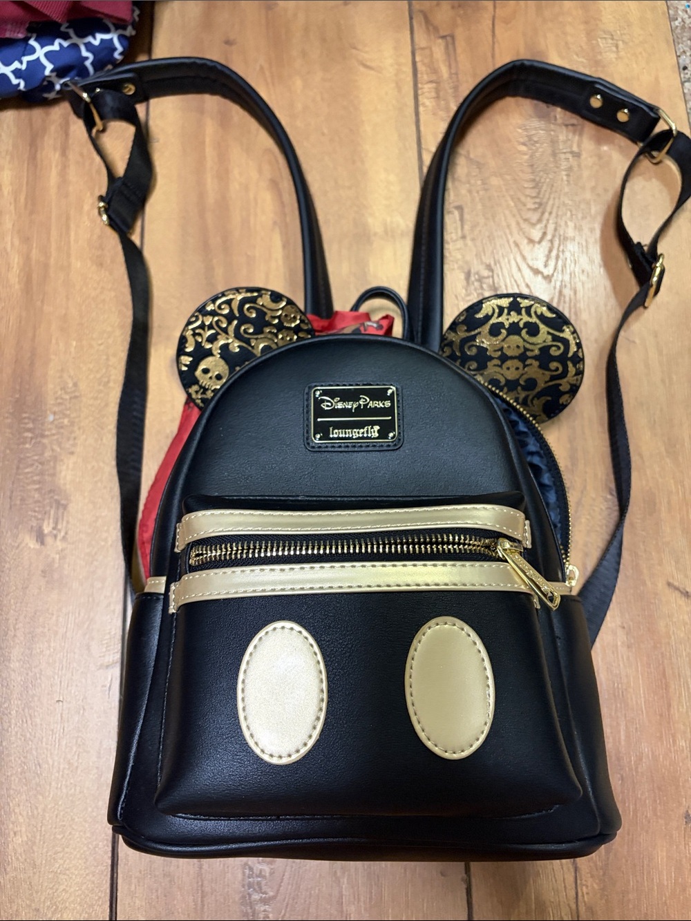 Loungefly Disney Parks Black and Gold Mickey Ear Mini Backpack